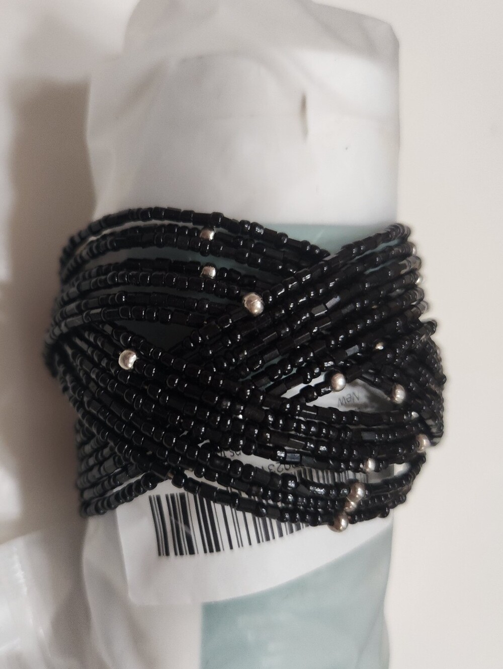NWOT Vintage Boho Multi-Strand Black Seed Bead Braided Cuff Bracelet